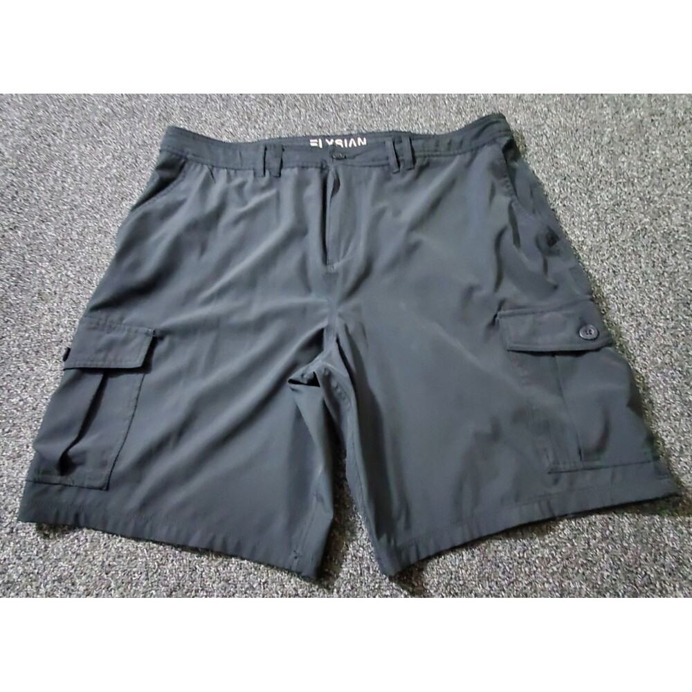 Elysian Hybrid Cargo Shorts Men 40 Black 9" Chino Stretch Button Pockets Outdoor
